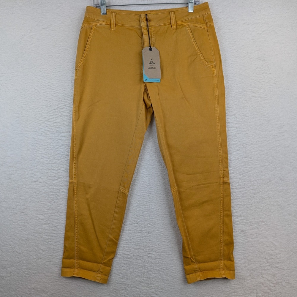 NWT PrAna Janessa Pants Women's 10 Toffee Yellow Organic Cotton Stretch Cropped